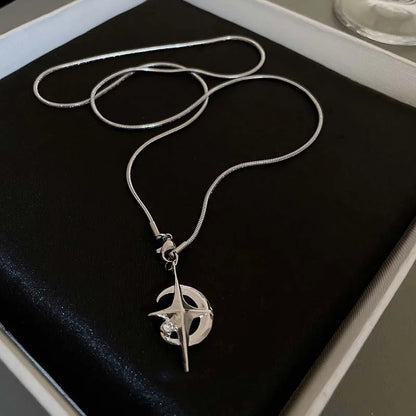 Celestial Crescent Moon and Star Pendant Necklace for Alternative Fashion