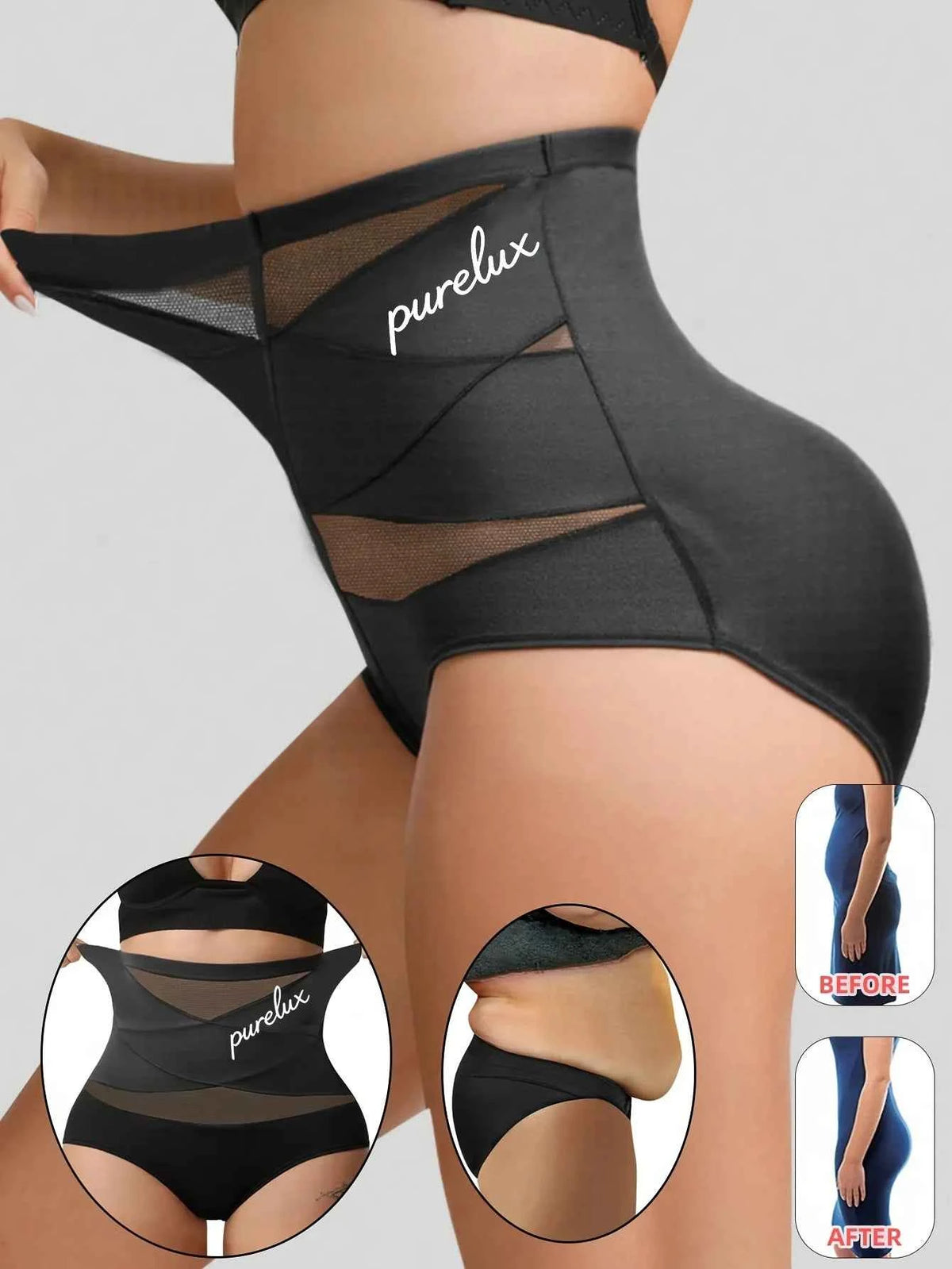 5-Pack High-Waisted Brief Panties with Geometric Mesh Panel Detailing