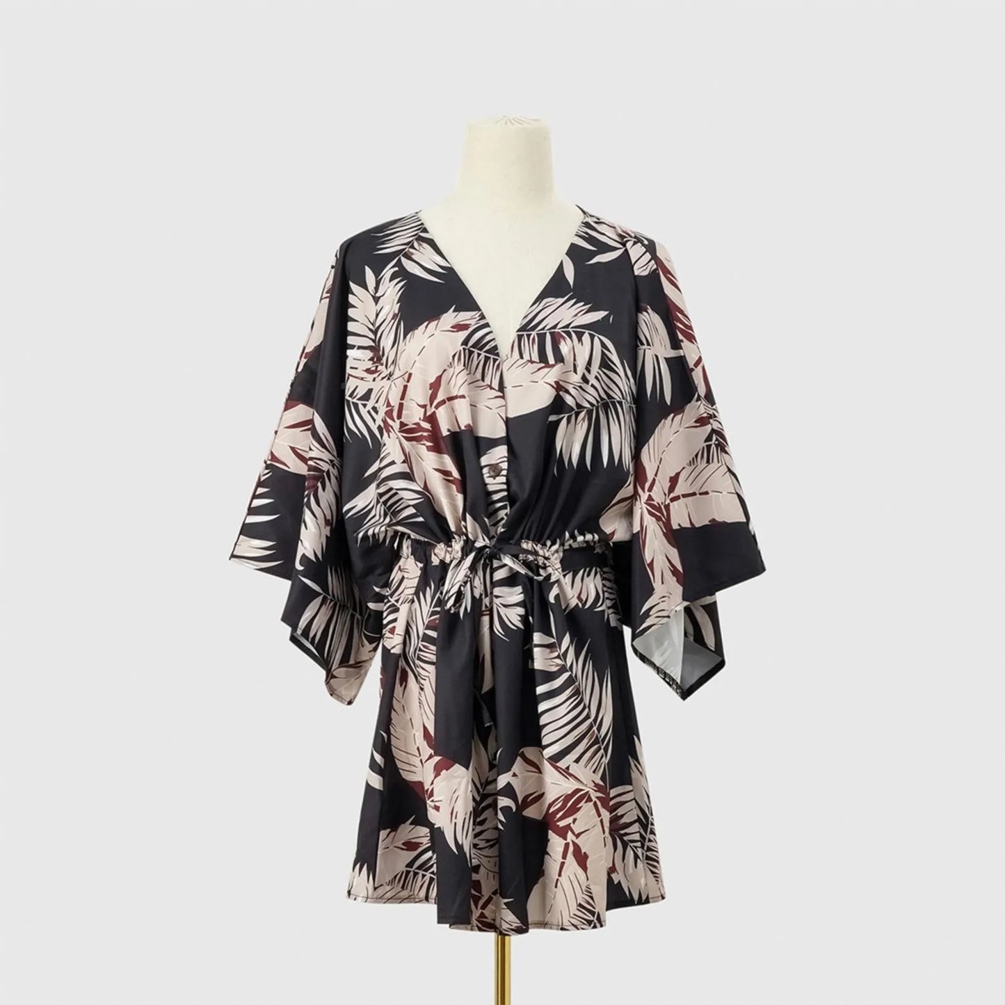 Flutter Sleeve Printed Mini Dress with Elastic Waist and Relaxed Fit