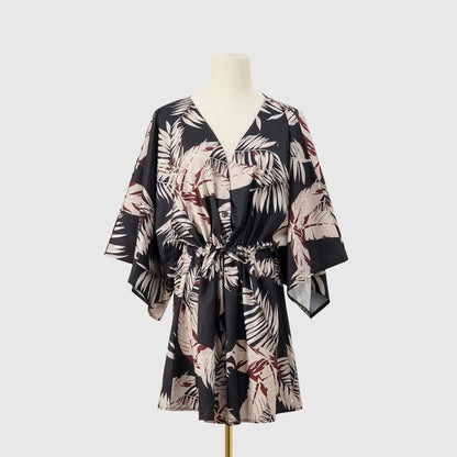 Flutter Sleeve Printed Mini Dress with Elastic Waist and Relaxed Fit