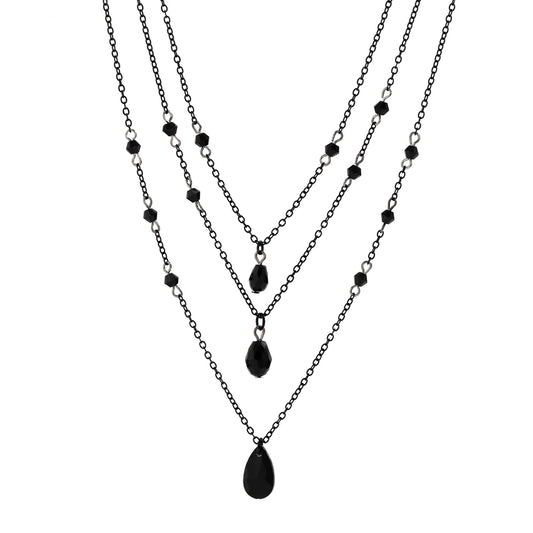 Layered Crystal Drop Necklace Set for Gothic Y2K and Dark Feminine Fashion Styling