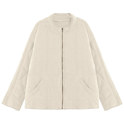 Women's Quilted Button Front Jacket with Relaxed Casual Layering Streetwear Silhouette