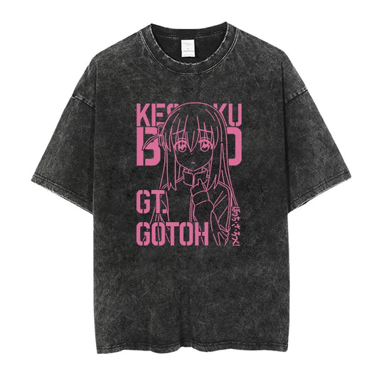 Minimalist Anime Goth Streetwear Tee with Manga Portrait Graphic Design
