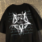 Oversized Geometric Star Graphic Cotton T-Shirt with Alternative Streetwear Design