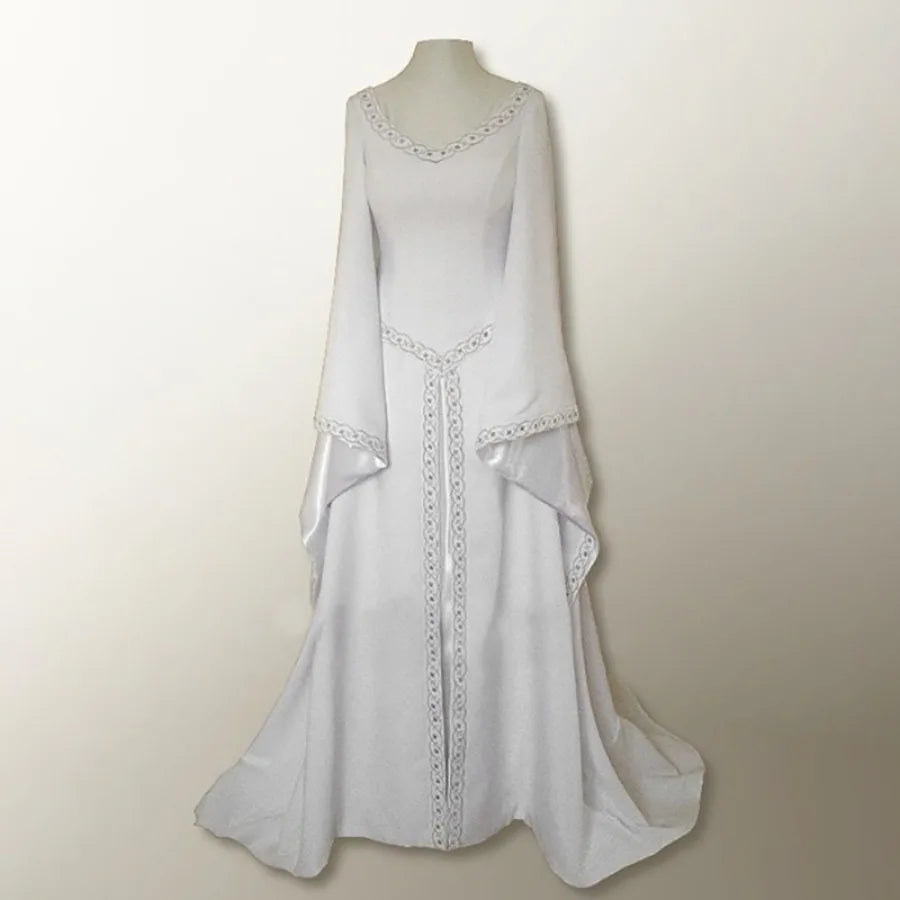 Regal Medieval Gothic Maxi Gown with Flowing Bell Sleeves