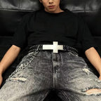 Cross Buckle Studded Belt for Gothic, Y2K and Punk Streetwear