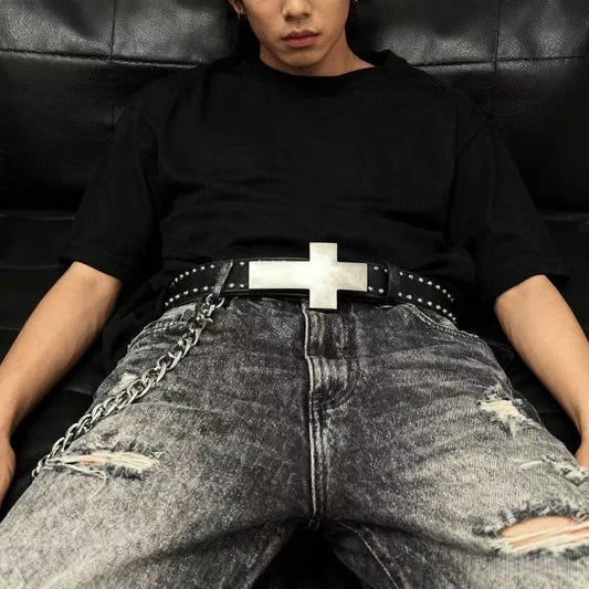 Cross Buckle Studded Belt for Gothic, Y2K and Punk Streetwear