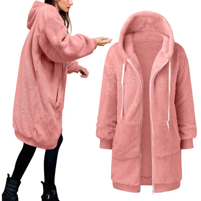 Women's Oversized Hooded Plush Fleece Zip Jacket for Cozy Streetwear Layering