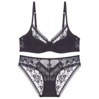 Elegant Scalloped Lace Plunge Bra and Panty Intimates Set