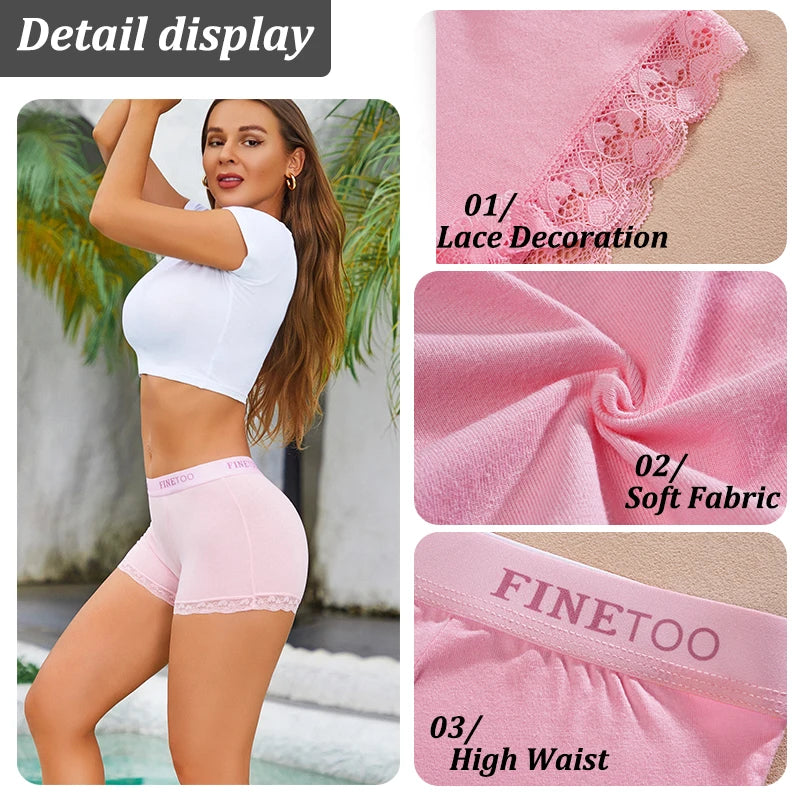 6-Piece Women’s Cotton Boyshorts Set with Mid-Rise Silhouette, Delicate Lace Trim and Assorted Solid Colors