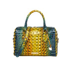 Embossed Top Handle Boston Satchel Bag with Detachable Crossbody Strap