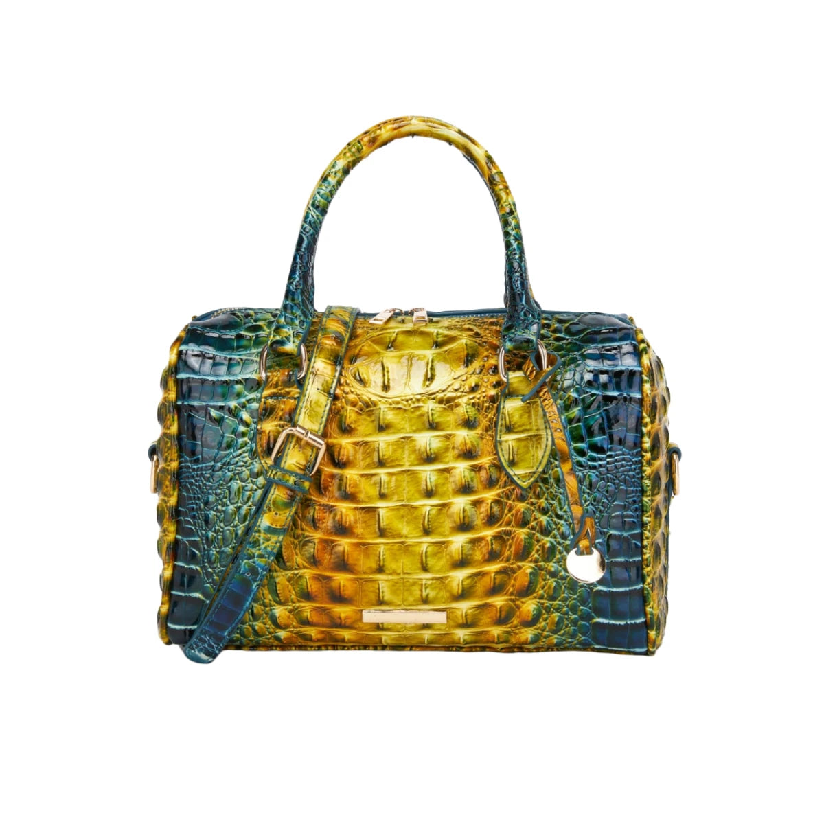 Embossed Top Handle Boston Satchel Bag with Detachable Crossbody Strap