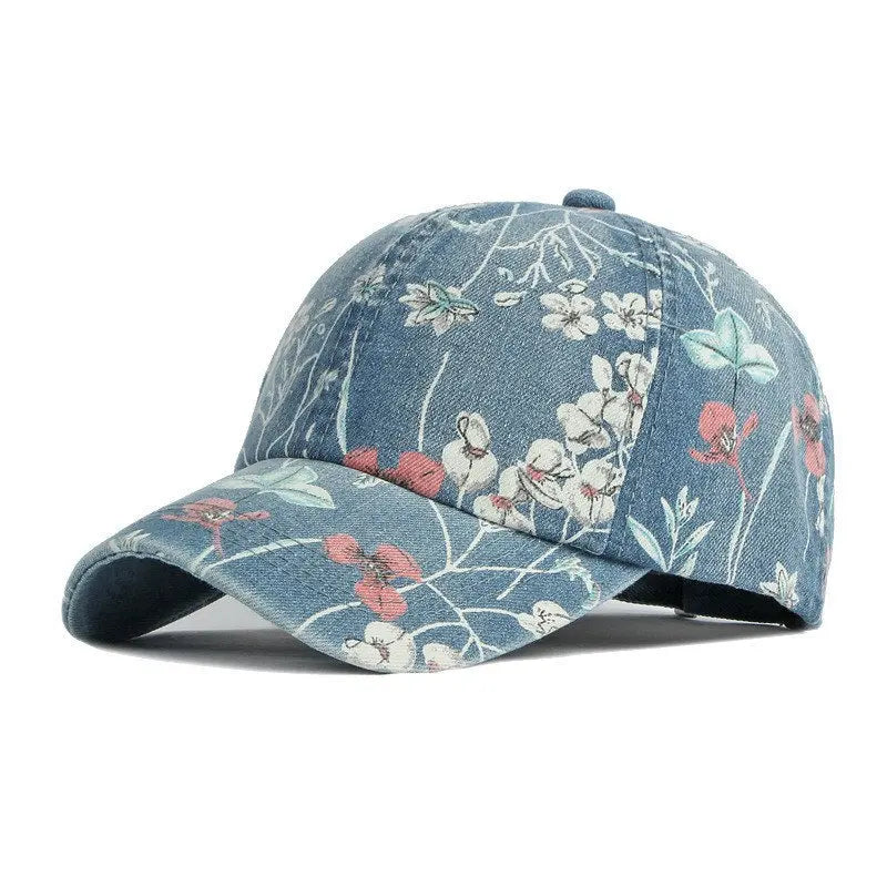 Vintage Floral Print Washed Baseball Cap with Curved Brim for Casual Streetwear Everyday Style
