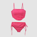 Solid Coral Pink Tankini Set with Ruched Side-Tie Bottom