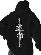 Dark Anime Streetwear Hoodie with Minimalist Manga Sword Artwork