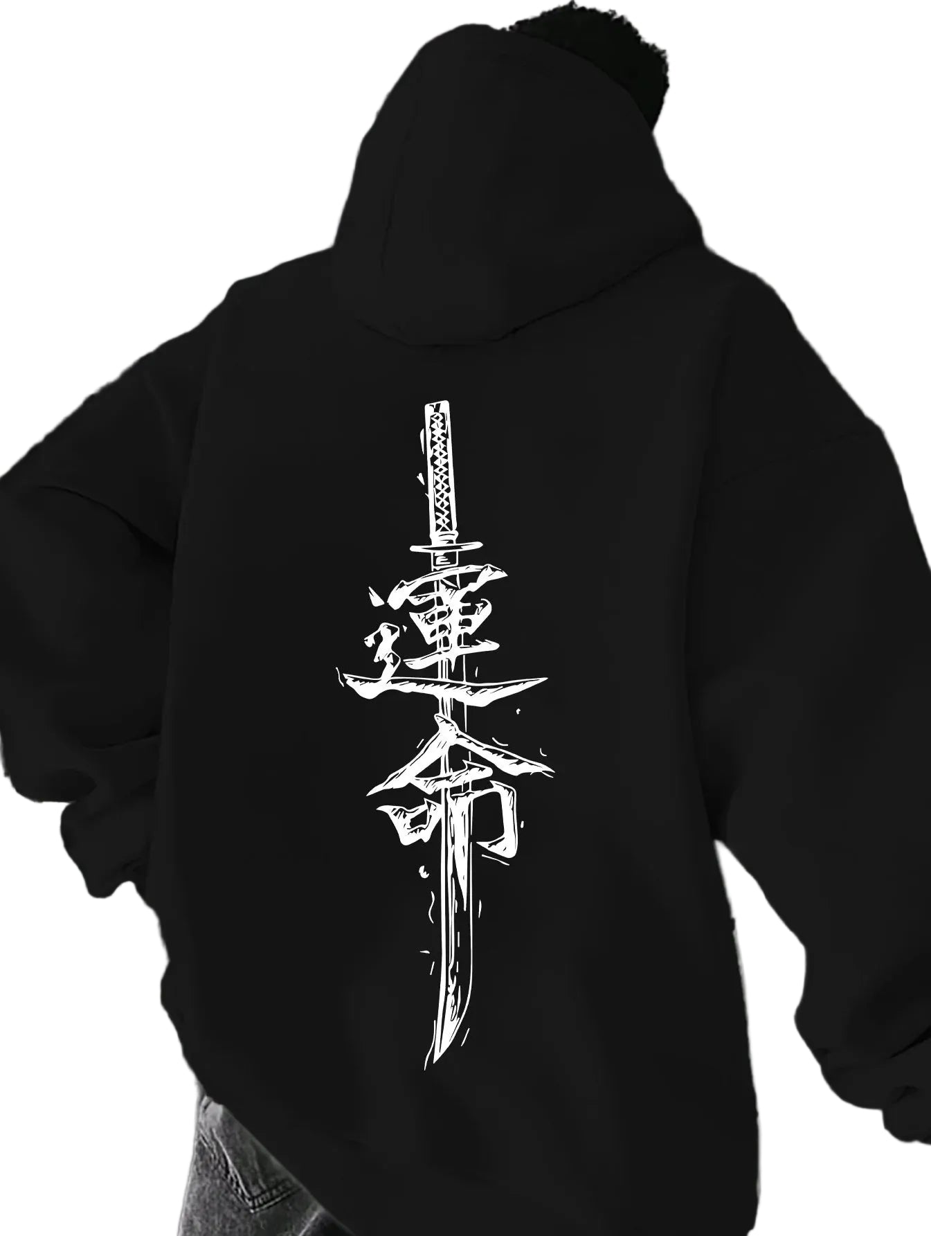 Minimalist Anime Calligraphy Hoodie with Manga-Inspired Streetwear Artwork