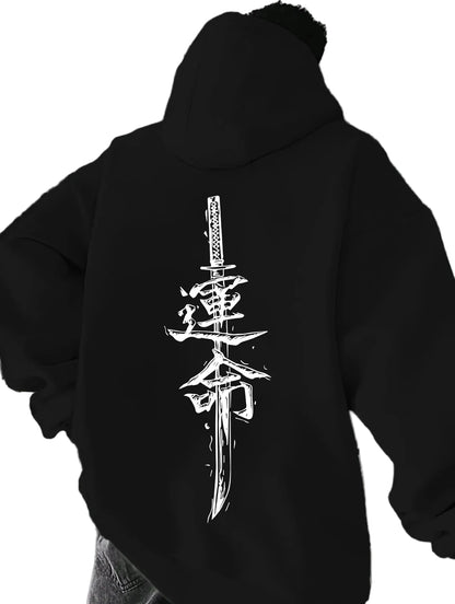 Minimalist Anime Calligraphy Hoodie with Manga-Inspired Streetwear Artwork
