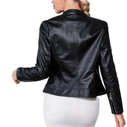 Glossy Moto Style Zip Front Jacket with Contemporary Streetwear Edge