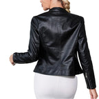 Women's Glossy Faux Leather Moto Jacket with Zip Front Contemporary Streetwear Silhouette