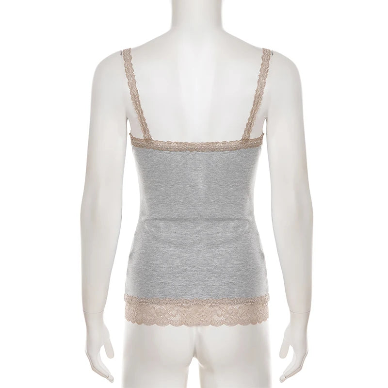Lace Trim V-Neck Camisole Tank Top with Slim Fit Everyday Streetwear Styling