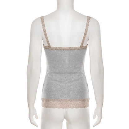 Lace Trim V-Neck Camisole Tank Top with Slim Fit Everyday Streetwear Styling