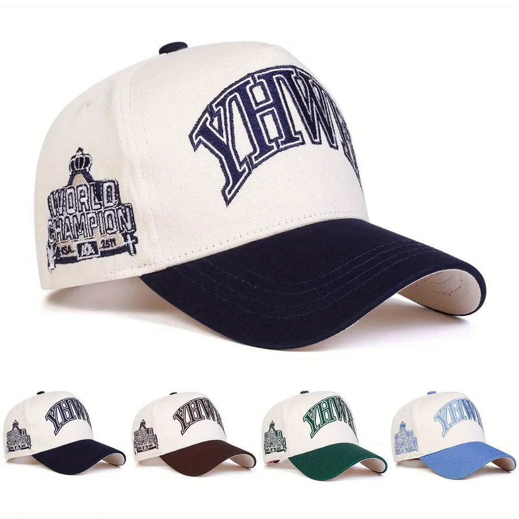 Embroidered Two-Tone Adjustable Baseball Cap with Curved Brim for Modern Streetwear Fashion
