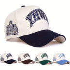 Embroidered Two-Tone Adjustable Baseball Cap with Curved Brim for Modern Streetwear Fashion
