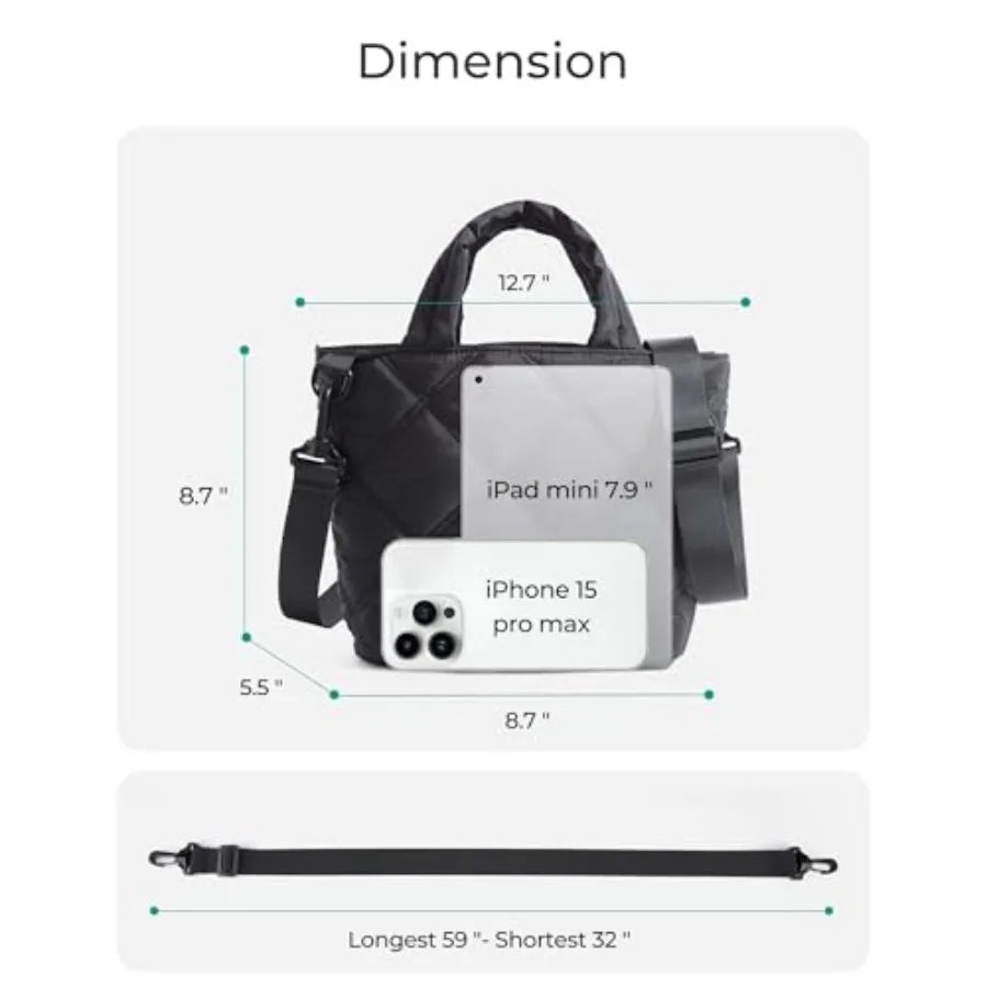 Quilted Puffer Crossbody Tote Bag with Lightweight Everyday Carry