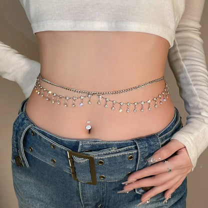 Rhinestone Tassel Waist Chain for Y2K Festival and Statement Fashion Styling