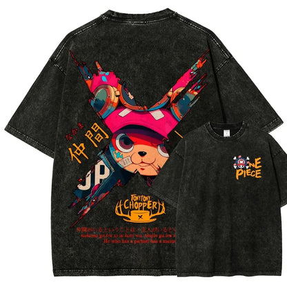 Kawaii Anime Streetwear Oversized Washed Cotton Back Graphic T-Shirt Design