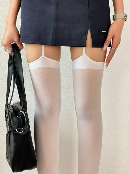 Lightweight Sheer Thigh High Stockings with Stay-Up Design for Everyday Layered Fashion Styling