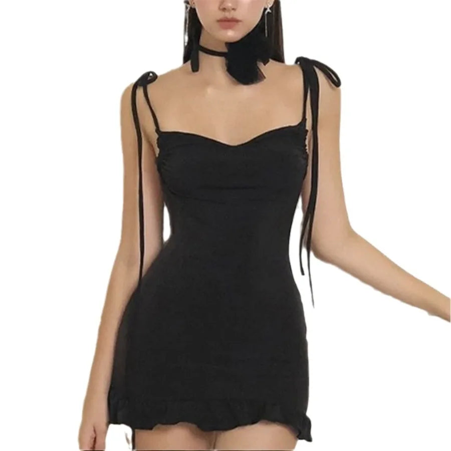 Backless Gothic Slip Dress with Minimal Anime Streetwear Silhouette