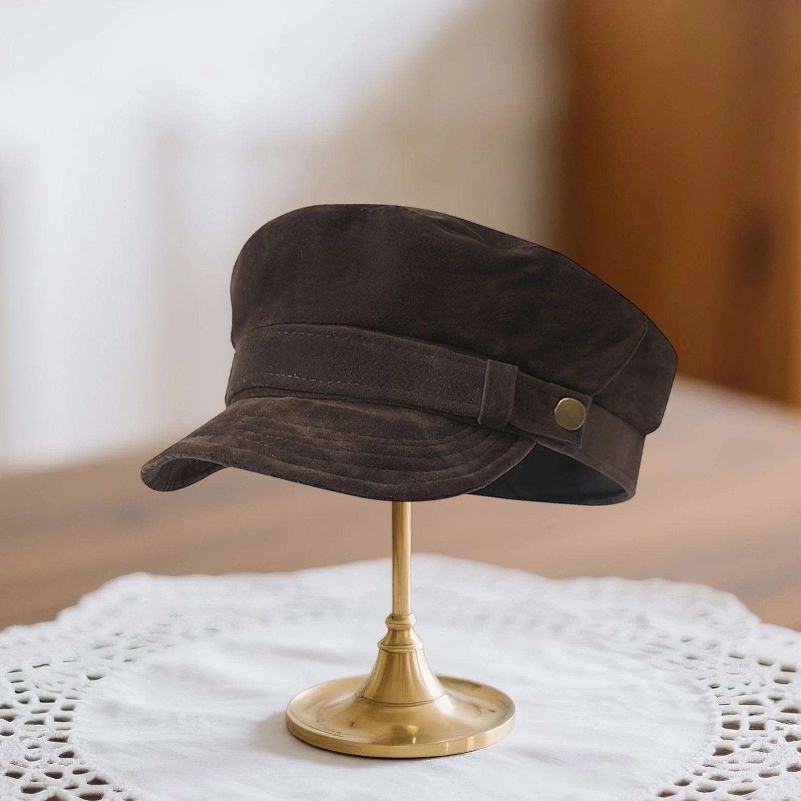 Vintage Military Baker Cap with Decorative Buckle for Casual Everyday Fashion Style