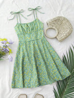 Floral Print Tie Strap A-Line Mini Dress with Lightweight Summer Silhouette