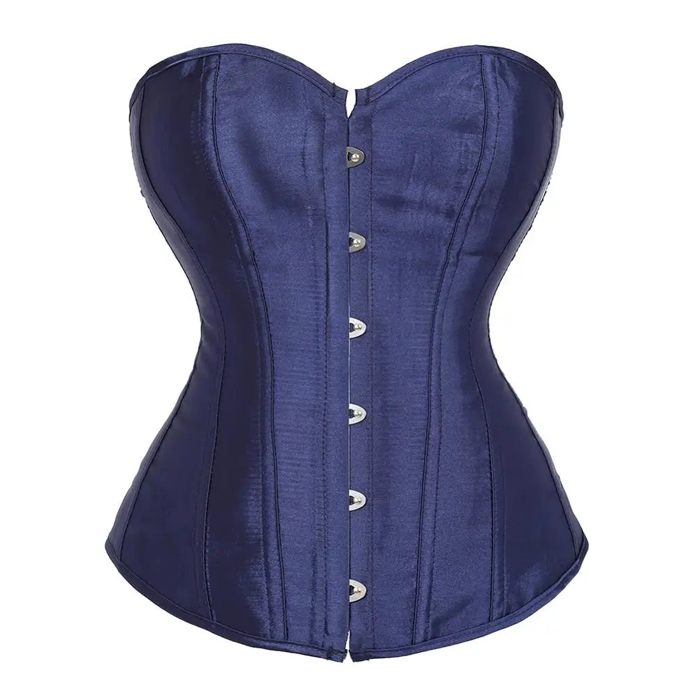 Luminous Teal Satin Overbust Corset with Front Metal Busk