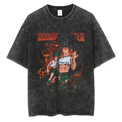 Flame Aura Anime Graphic Oversized Vintage Washed Cotton Streetwear T-Shirt