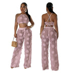 Floral Applique Crop Top and Wide Leg Pants Statement Co-Ord Set