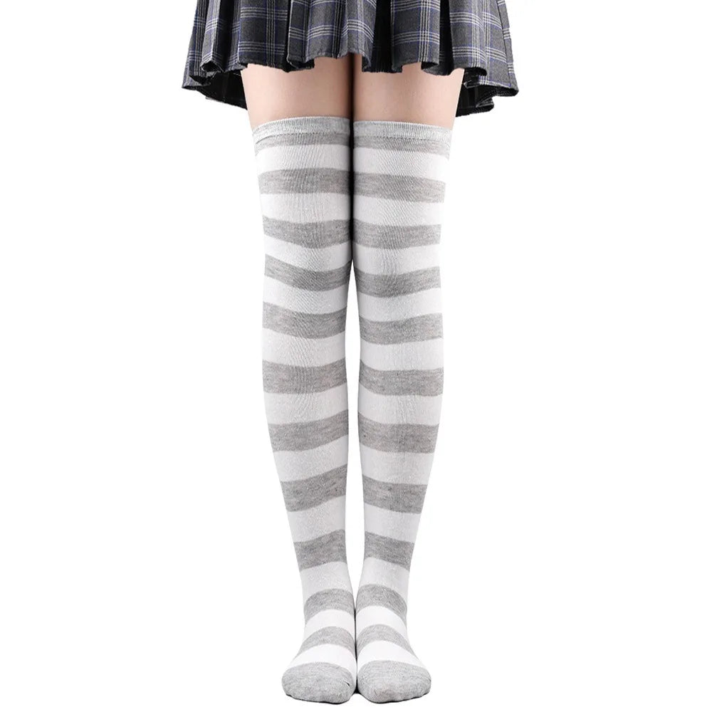 Striped Over-the-Knee Socks with Stretch Knit Design for Everyday Streetwear and Y2K Styling