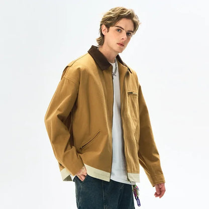 Men's Heavyweight Canvas Workwear Jacket with Utility Pocket Streetwear Design