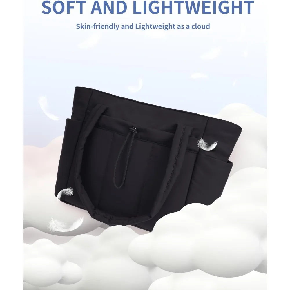Nylon Utility Tote Bag with Multiple Exterior Pockets and Zip Closure