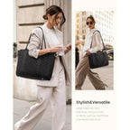 Large Quilted Work Tote Shoulder Bag with Structured Storage Design
