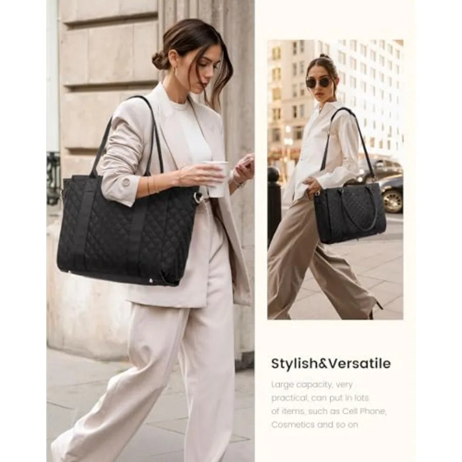 Large Quilted Work Tote Shoulder Bag with Structured Storage Design