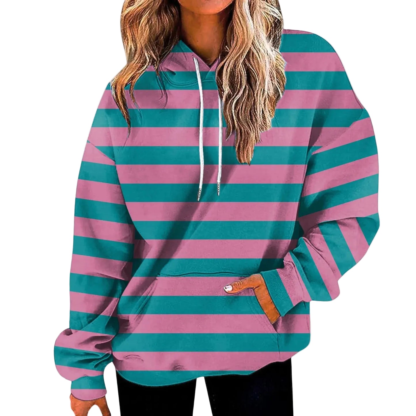 Relaxed Striped Hooded Pullover with Modern Color Block Streetwear Styling