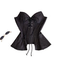 Dark Denim-Inspired Strapless Lace-Up Bustier with Asymmetrical Peplum Hem