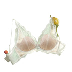 Elegant Deep Plunge Wireless Bra with White Floral Lace Overlay