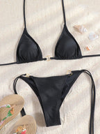 Vintage-Inspired Warm Floral Print Triangle String Bikini