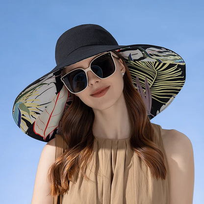 Women's Reversible Wide Brim Cotton Bucket Hat for Outdoor Travel and Summer Casual Style