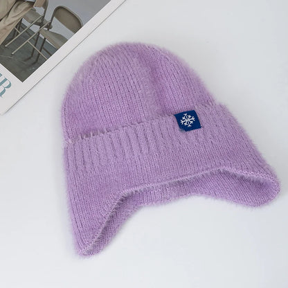 Faux Fur Trim Acrylic Knit Beanie with Ear Flaps for Cozy Winter Streetwear Style