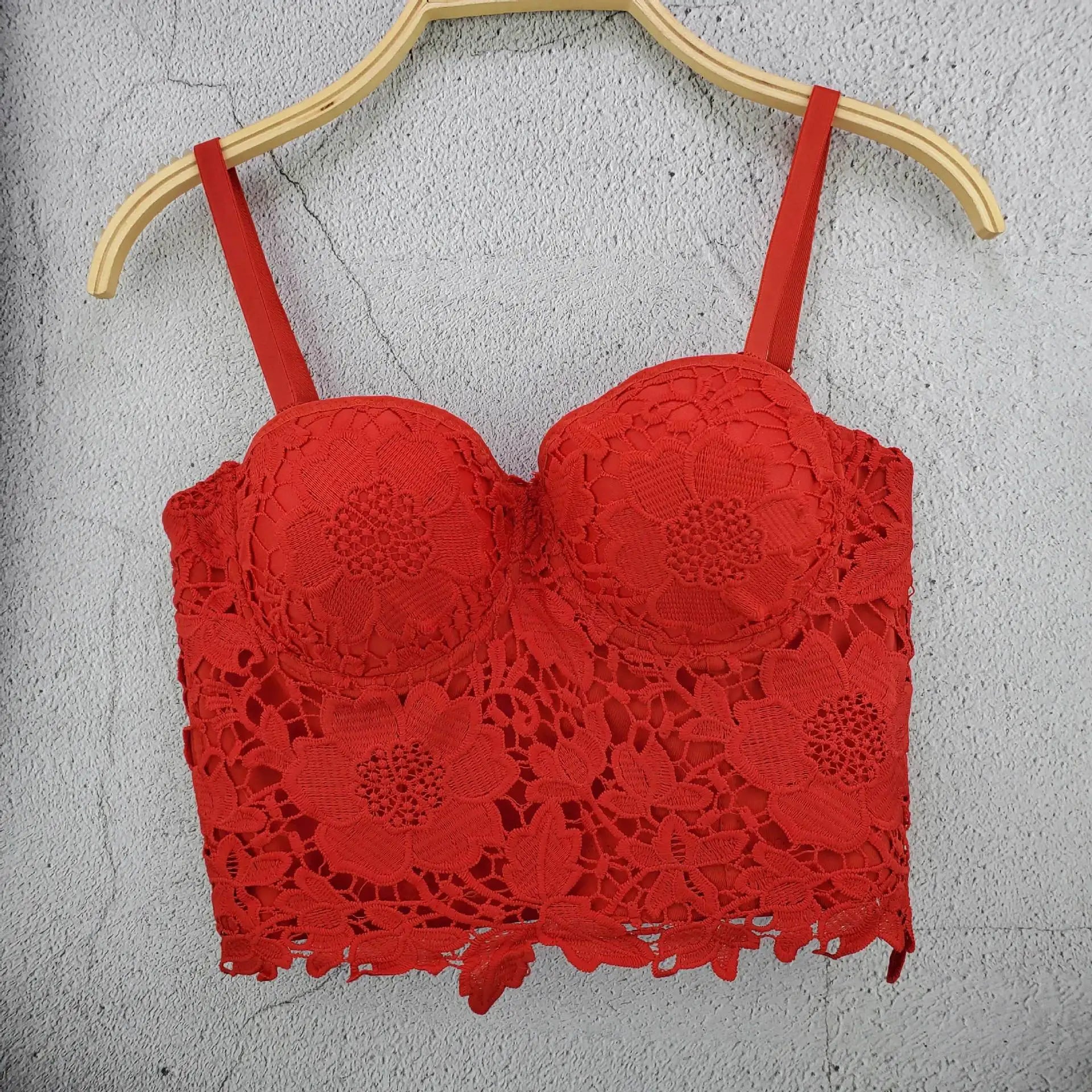 Floral Lace Bustier Top with Embroidered Detailing and Structured Cups