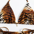 Fierce Tiger Print Triangle String Bikini with Adjustable Ties